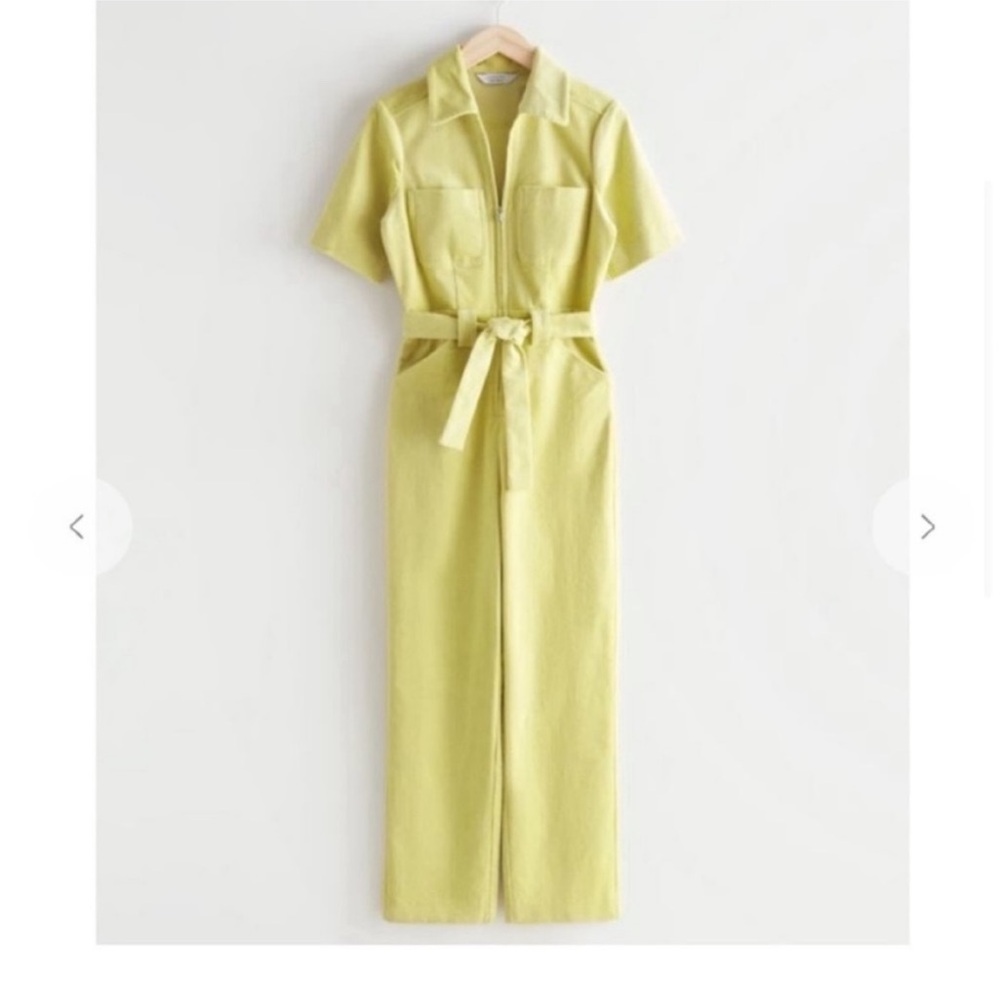 & Other Stories Yellow Corduroy Belted Jumpsuit